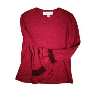 Sara Campbell red bell sleeves knit blouse, ruffles, Y2K hot 2000s era shirt